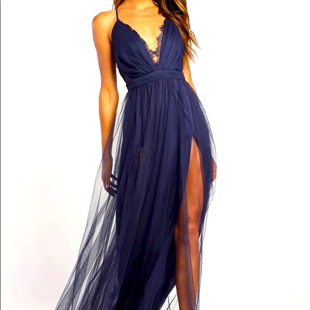 Lulu’s Navy Blue Tulle Maxi Dress